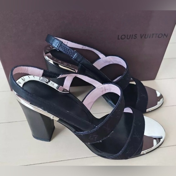 Louis Vuitton Monogram Satin Sandal Heels w/COA - Picture 1 of 11